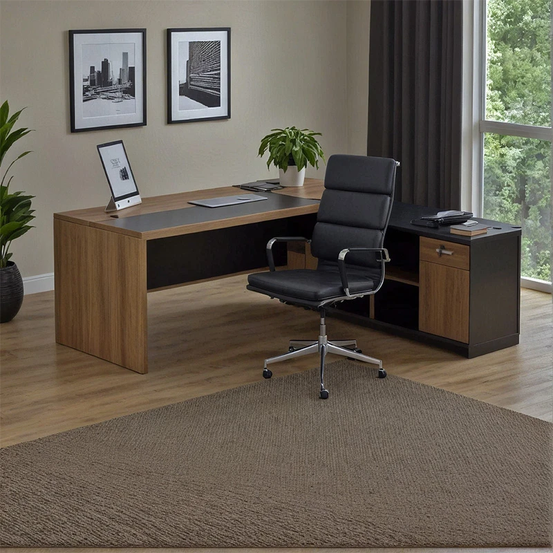Desk with right corner Oscar pakoworld melamine in walnut-charcoal shade 220x180x76cm