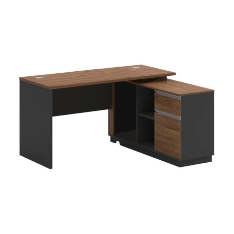 Professional desk with right corner Oscar pakoworld melamine in walnut-anthracite shade140x120x76cm