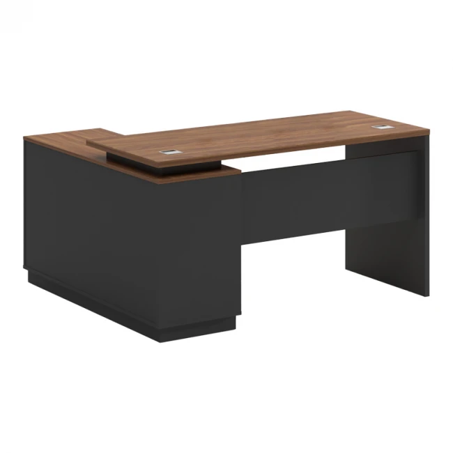 Desk with right corner Oscar pakoworld melamine in walnut-charcoal shade140x120x76cm