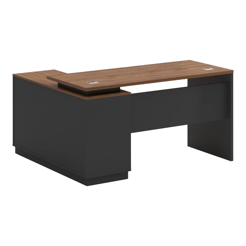 Desk with right corner Oscar pakoworld melamine in walnut-charcoal shade140x120x76cm