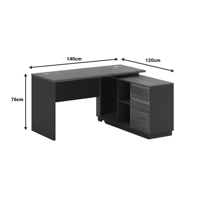Desk with right corner Oscar pakoworld melamine in walnut-charcoal shade140x120x76cm