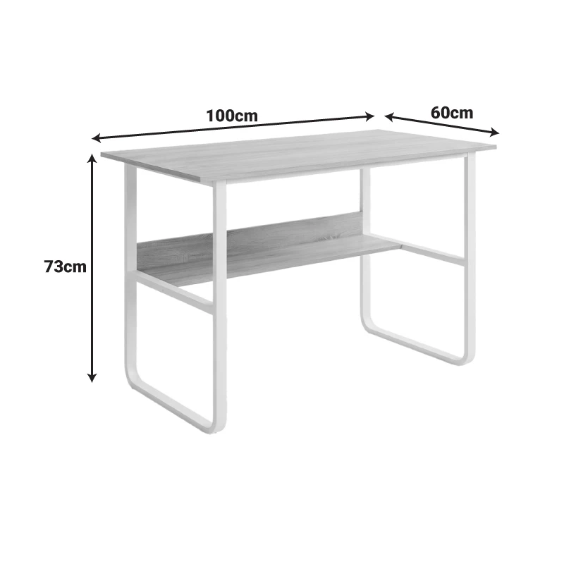 Study desk Kela pakoworld mdf in oak color and white metal legs 100x60x73cm