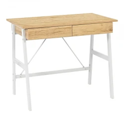 Γραφείο εργασίας Lione pakoworld με συρτάρια σε oak απόχρωση με πόδι λευκό μέταλλο 90x50x75εκ