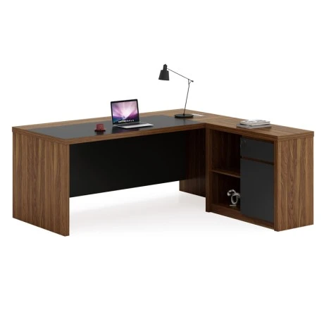 Professional right corner office desk Oscar pakoworld walnut-charcoal 200x188,6x76cm