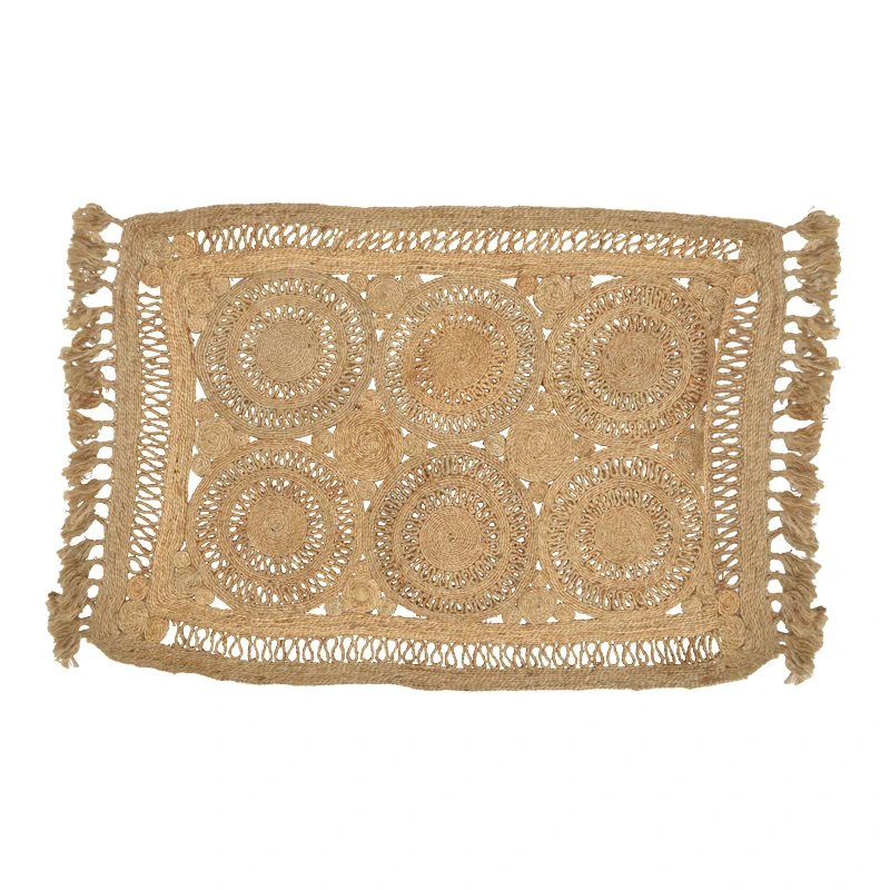 Rug Adena pakoworld jute with fringes in natural color 216x150cm