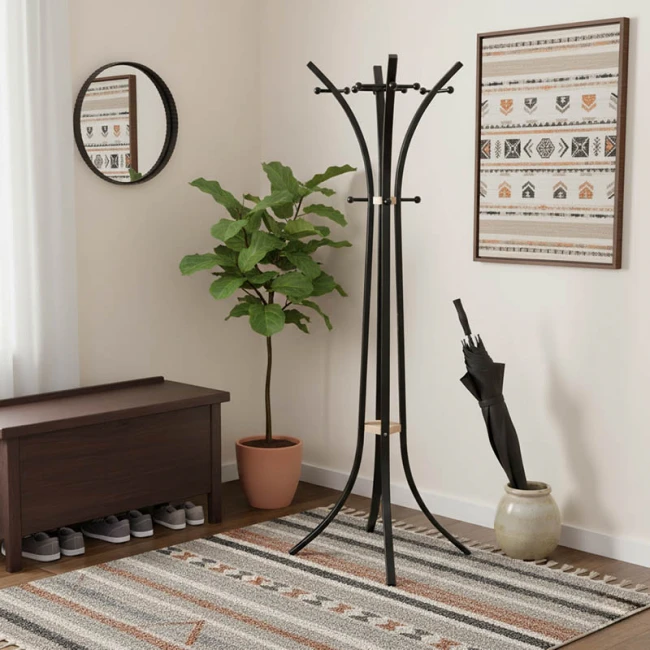 Bamile pakoworld clothes rack black metal and natural rubberwood 51x63x175cm