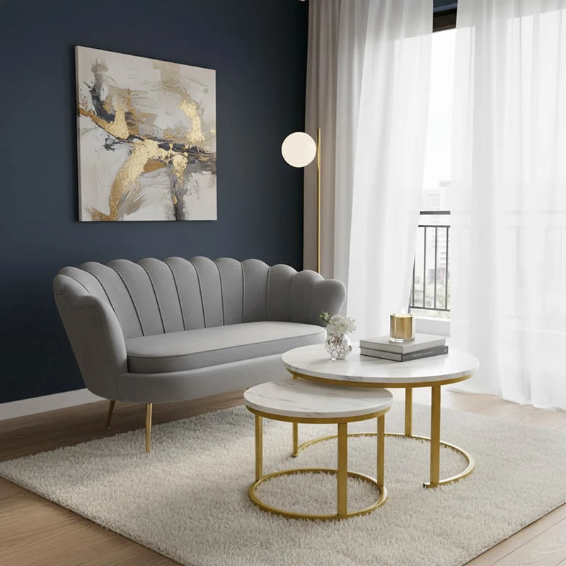 2 seater sofa Daimon pakoworld velvet grey 134x70x77cm