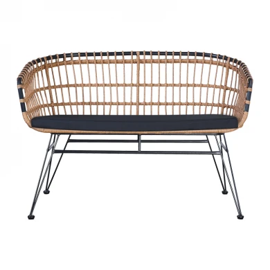 Καναπές 2θέσιος Naoki pakoworld με μαξιλάρι pe φυσικό-μέταλλο μαύρο 120x62x79εκ