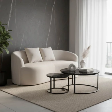 Καναπές 2θέσιος Raini pakoworld με μαξιλάρια κρεμ βελούδο 178x82x68εκ