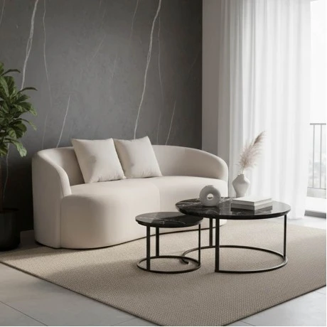 2-seater sofa Raini pakoworld with cushions cream velvet 178x82x68cm