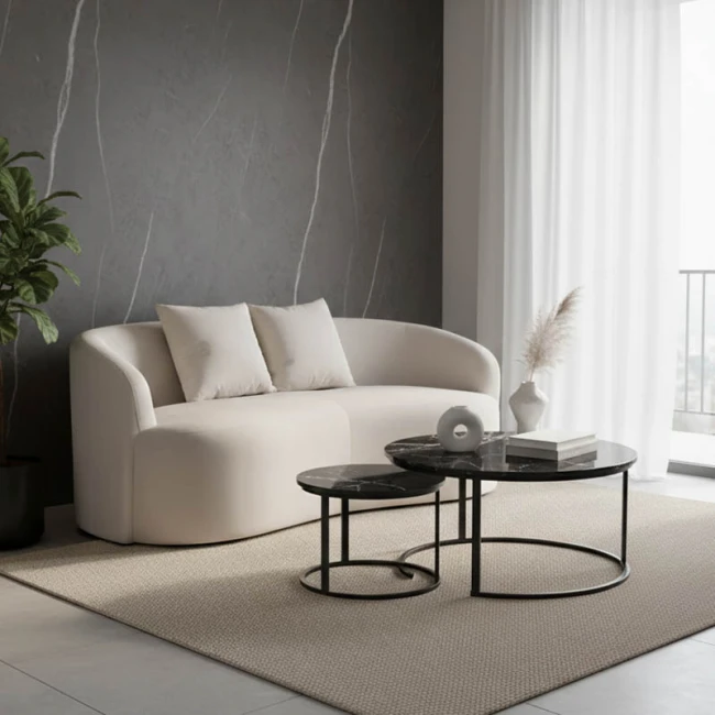 2-seater sofa Raini pakoworld with cushions cream velvet 178x82x68cm