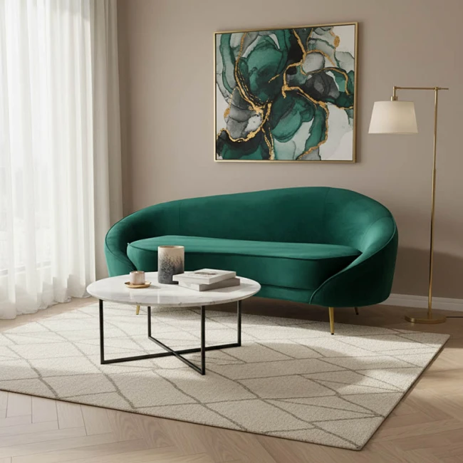 3 seater sofa Amora pakoworld dark green velvet - golden metal 180x81x77cm