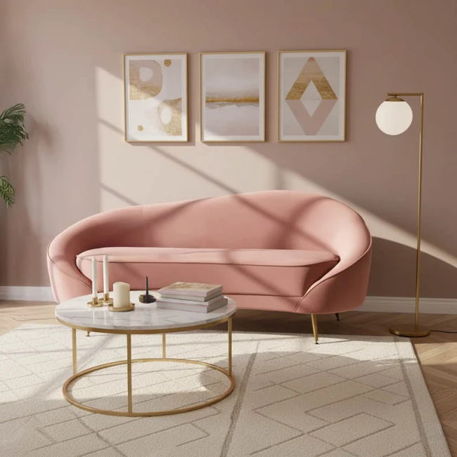 3 seater sofa Amora pakoworld in rotten apple velvet - golden metal 180x81x77cm