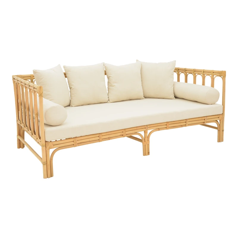 Sofa Alessa pakoworld natural rattan-white fabric with cushions 200x100x76cm