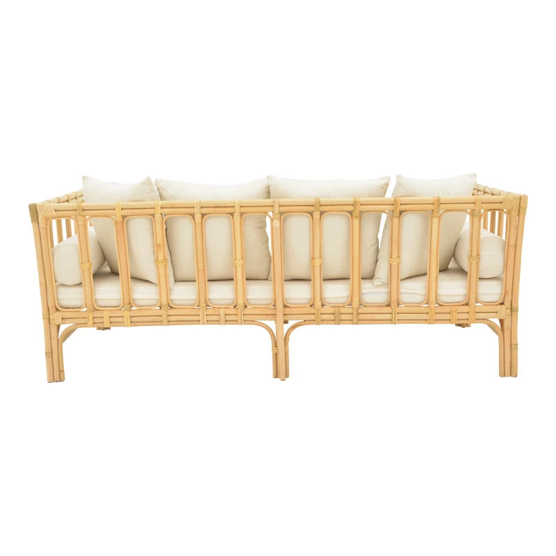 Sofa Alessa pakoworld natural rattan-white fabric with cushions 200x100x76cm
