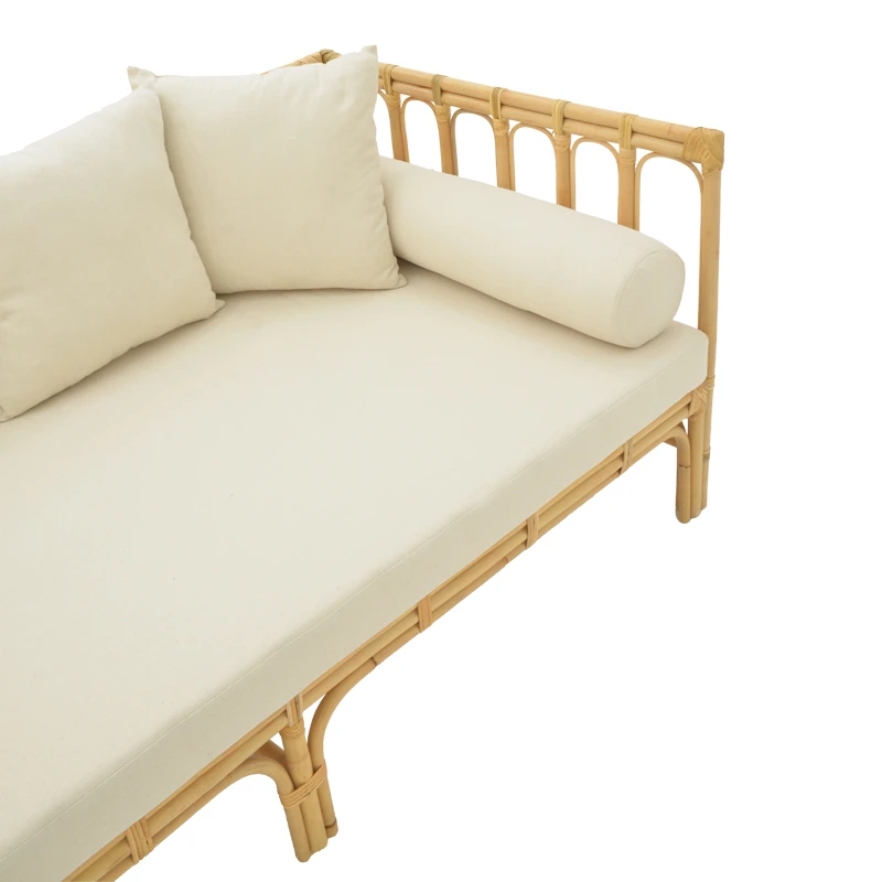 Sofa Alessa pakoworld natural rattan-white fabric with cushions 200x100x76cm