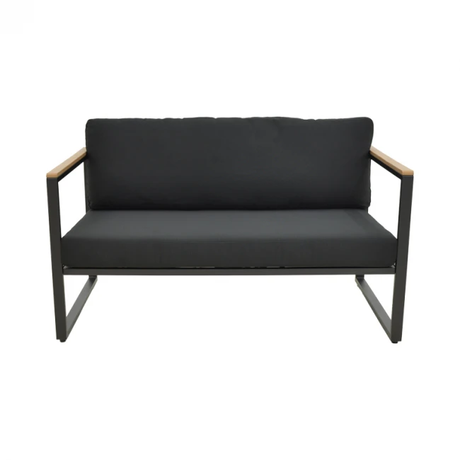 Καναπές διθέσιος Aurelio pakoworld μαύρο μέταλλο με μαύρα μαξιλάρια 130x74x63εκ