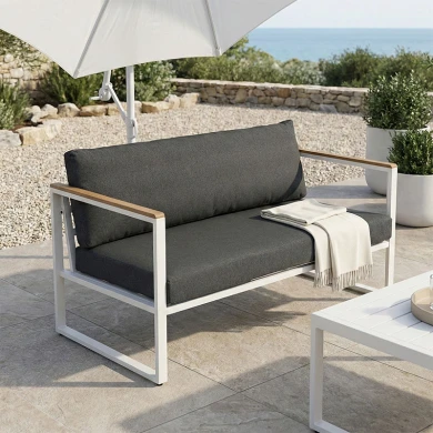Καναπές διθέσιος Aurelio pakoworld μεταλλικός σε λευκή -μαξιλάρια σε ανθρακί απόχρωση 130x74x63εκ