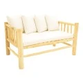 2-seater sofa Guada pakoworld teak wood in natural color and white cushions 135x80x71cm