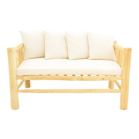 2-seater sofa Guada pakoworld teak wood in natural color and white cushions 135x80x71cm