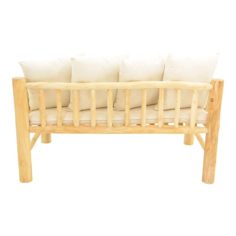 2-seater sofa Guada pakoworld teak wood in natural color and white cushions 135x80x71cm