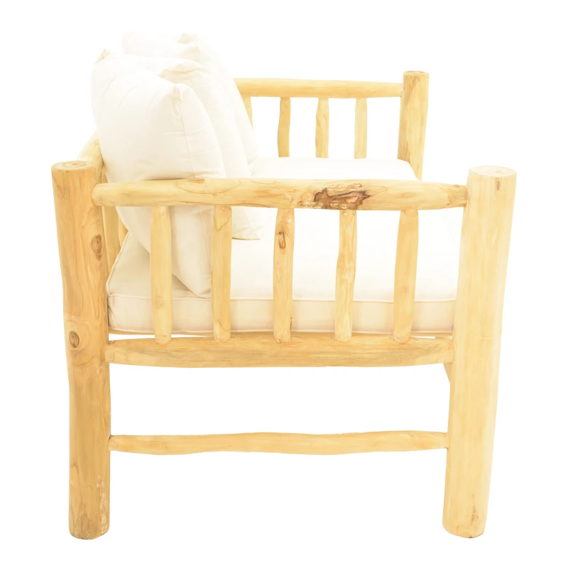 2-seater sofa Guada pakoworld teak wood in natural color and white cushions 135x80x71cm
