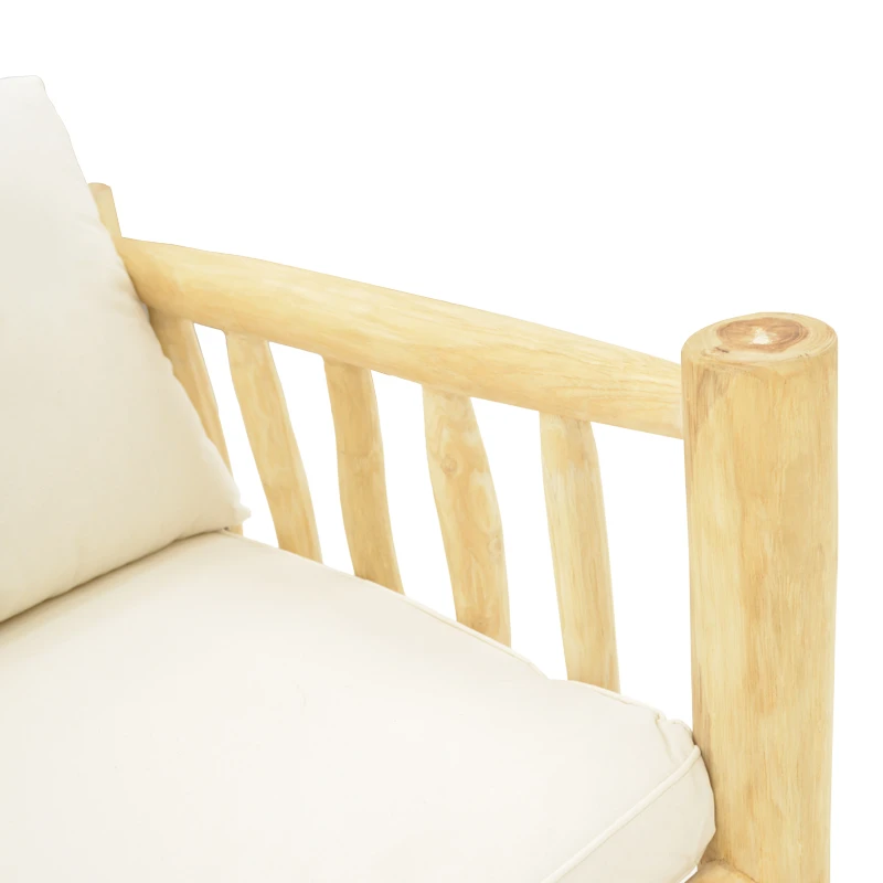 2-seater sofa Guada pakoworld teak wood in natural color and white cushions 135x80x71cm