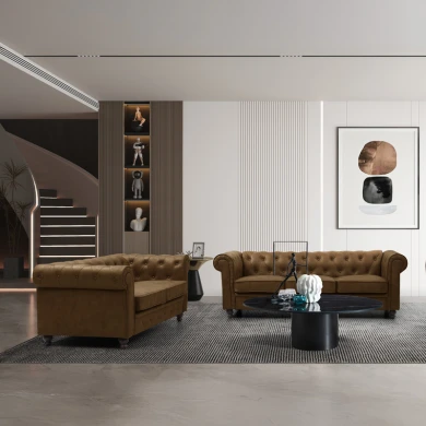 Kαναπές διθέσιος τ. Chesterfield pakoworld pu σε αντικέ καφέ απόχρωση 160x84x67εκ