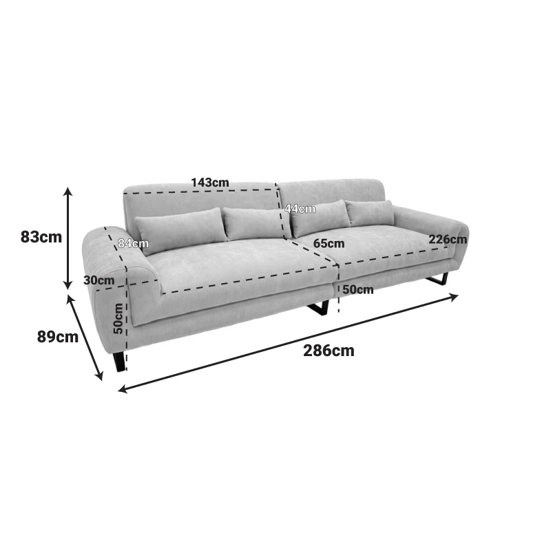 Four seater sofabed Dorana pakoworld beige fabric 286x89x83cm