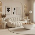 Sofa Embrace pakoworld boucle fabric in beige shade 180x105x65cm