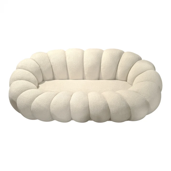 Sofa Embrace pakoworld boucle fabric in beige shade 180x105x65cm