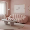 Sofa Embrace pakoworld boucle fabric in pink shade 180x105x65cm