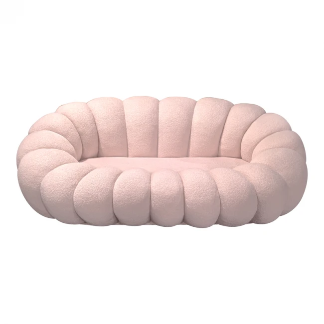 Sofa Embrace pakoworld boucle fabric in pink shade 180x105x65cm