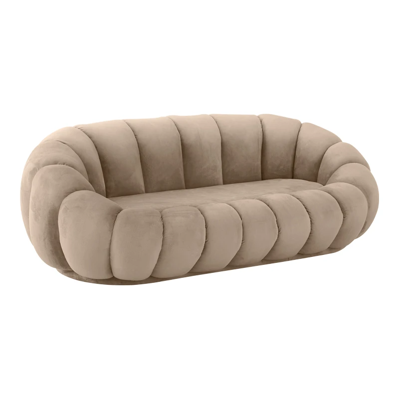 Sofa Embrace pakoworld velvet in grey beige shade 180x105x65cm