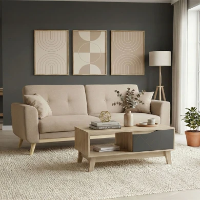 Carmelo sofa bed - pakoworld beige-brown fabric 214x80x86 cm