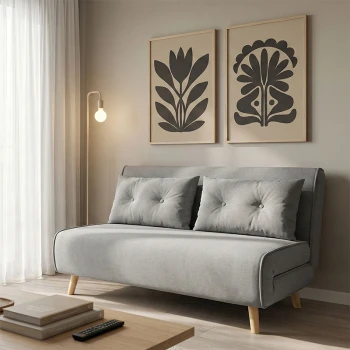 Sofa-bed Josuane I pakoworld two-seater velvet in grey beige color 122x80x81cm