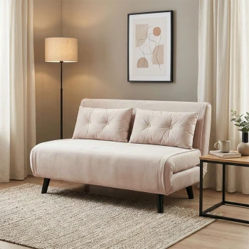 Sofa-bed Josuane pakoworld two-seater cream velvet- black wooden leg 122x80x81cm