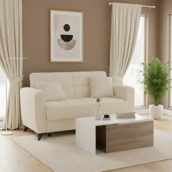 Καναπές-κρεβάτι με αποθηκευτικό χώρο διθέσιος Modesto pakoworld κρεμ ύφασμα 155x85x80εκ