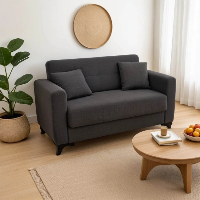 Καναπές-κρεβάτι με αποθηκευτικό χώρο διθέσιος Modestο pakoworld μαύρο ύφασμα 155x85x80εκ