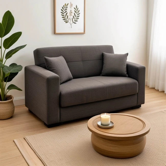 Sofa-bed with storage two-seater Vox pakoworld anthracite fabric 154x82x83cm