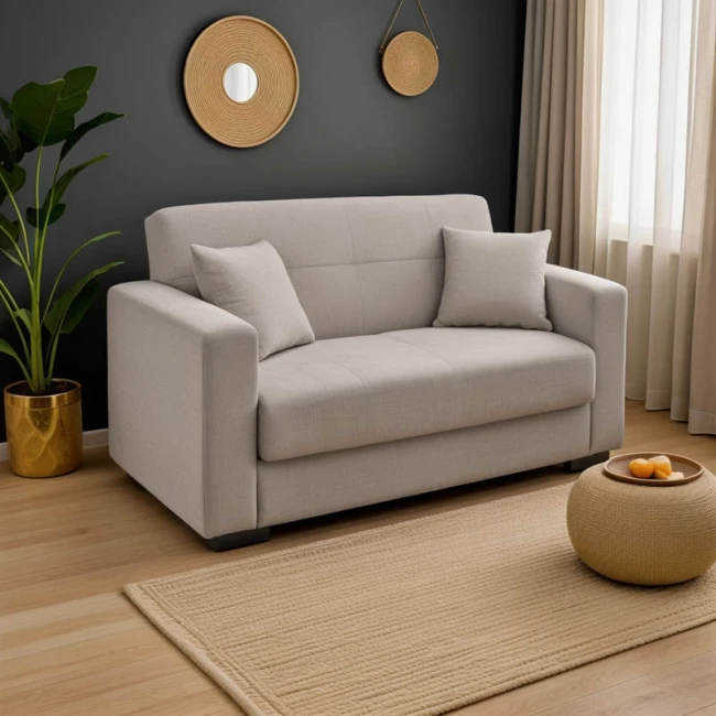 Sofa-bed with storage two-seater Vox pakoworld light gray fabric 154x82x83cm