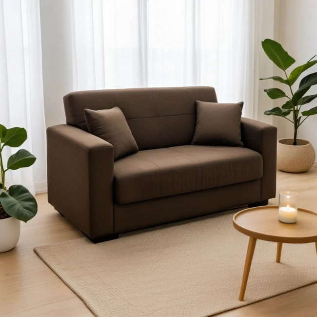 Sofa-bed with storage two-seater Vox pakoworld brown fabric 154x82x83cm