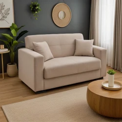 Sofa-bed with storage two-seater Vox pakoworld cream fabric 154x82x83cm