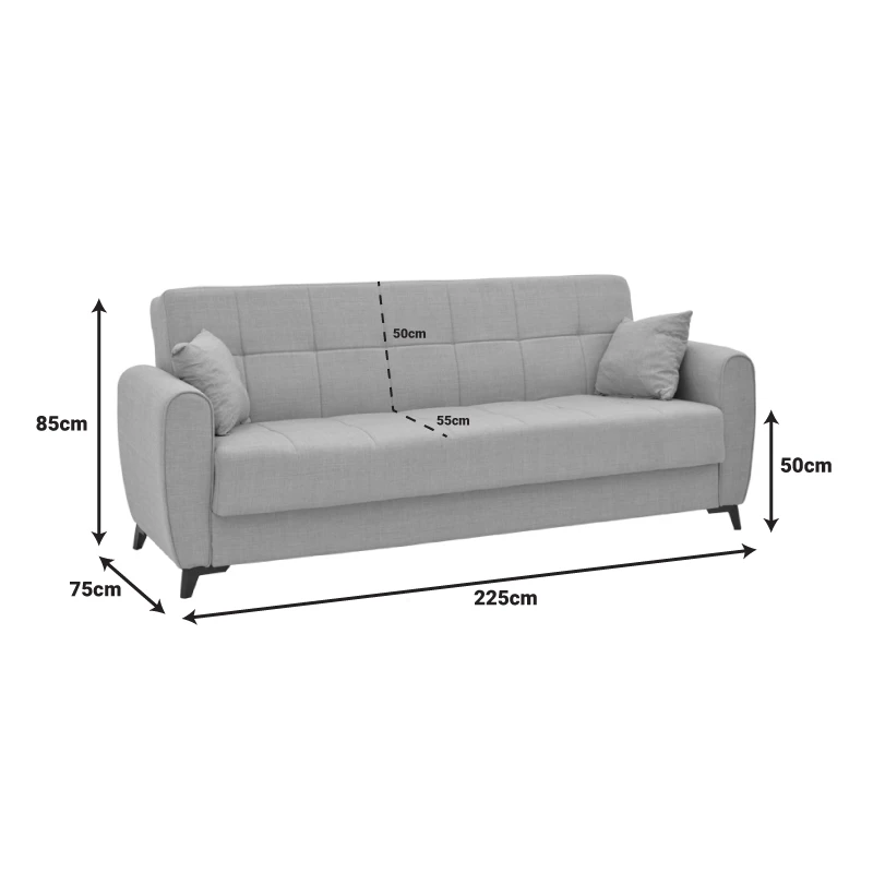Sofa-bed with storage three-seater Lincoln pakoworld anthracite fabric 225x85x90cm