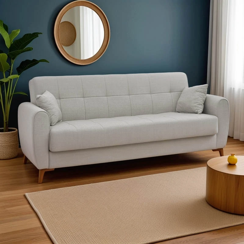 Lincoln three-seater sofa-bed with storage space pakoworld light gray fabric 225x75x85cm