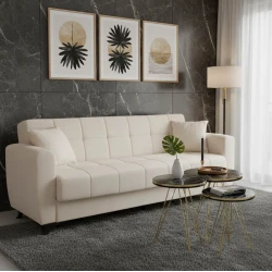 Καναπές-κρεβάτι με αποθηκευτικό χώρο τριθέσιος Modesto pakoworld κρεμ ύφασμα 215x85x80εκ