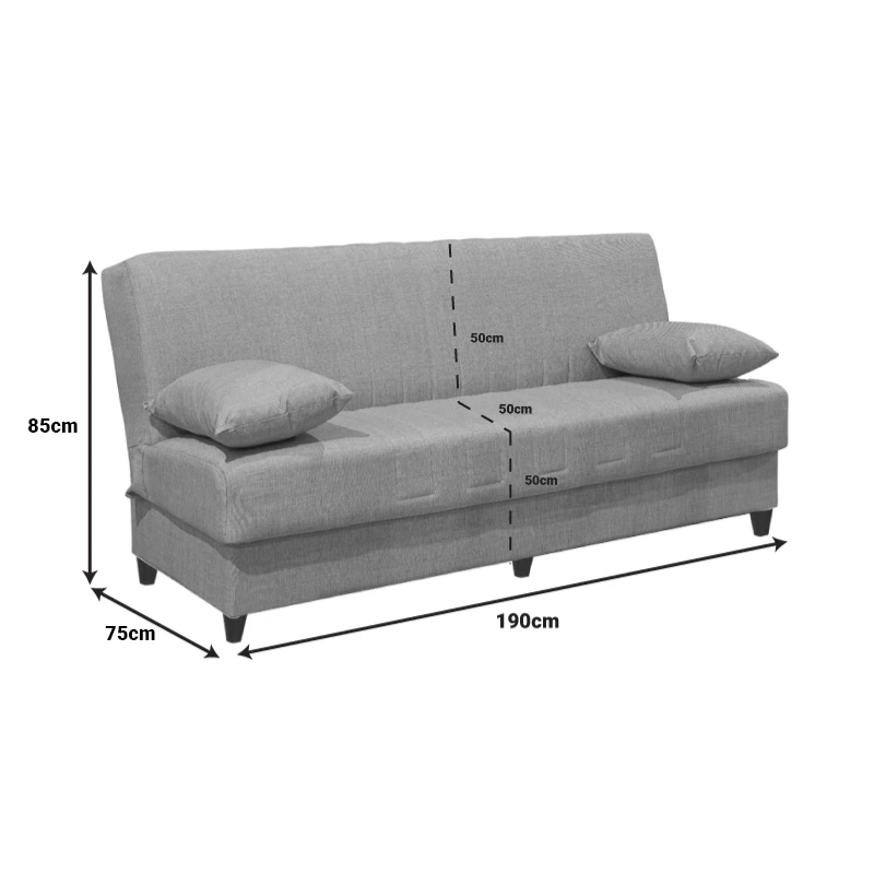 Romina three-seater sofa-bed with storage space pakoworld anthracite fabric 190x75x85cm