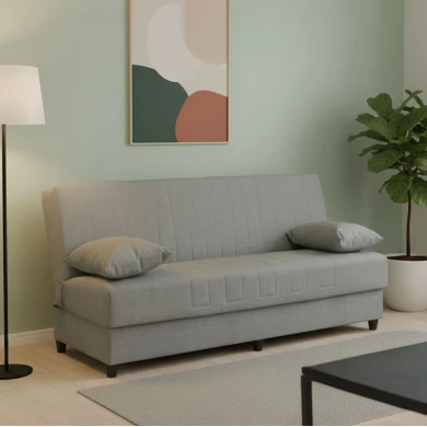 Romina three-seater sofa-bed with storage space pakoworld gray-beige fabric 190x75x85cm