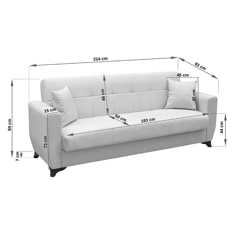 Sofa Bed Modesto pakoworld three seater with storage space beige fabric 215x84x83cm