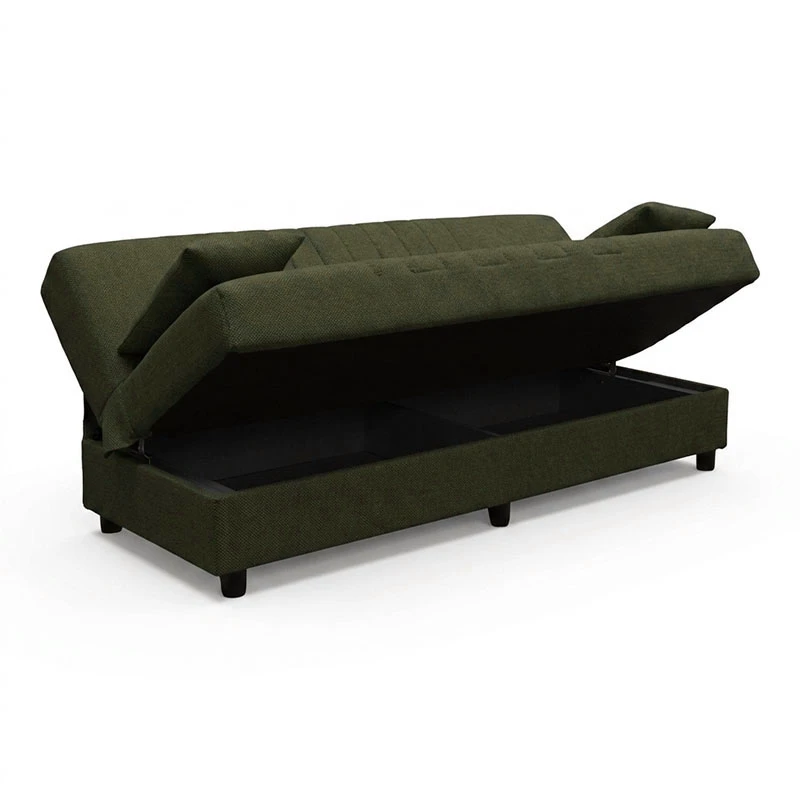 Three seater sofabed Romina pakoworld with storege space olive green fabric 180x75x85cm